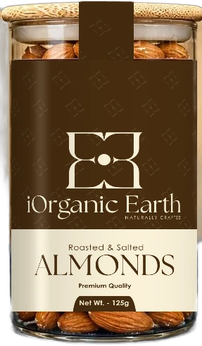 Jar of roasted and salted almonds